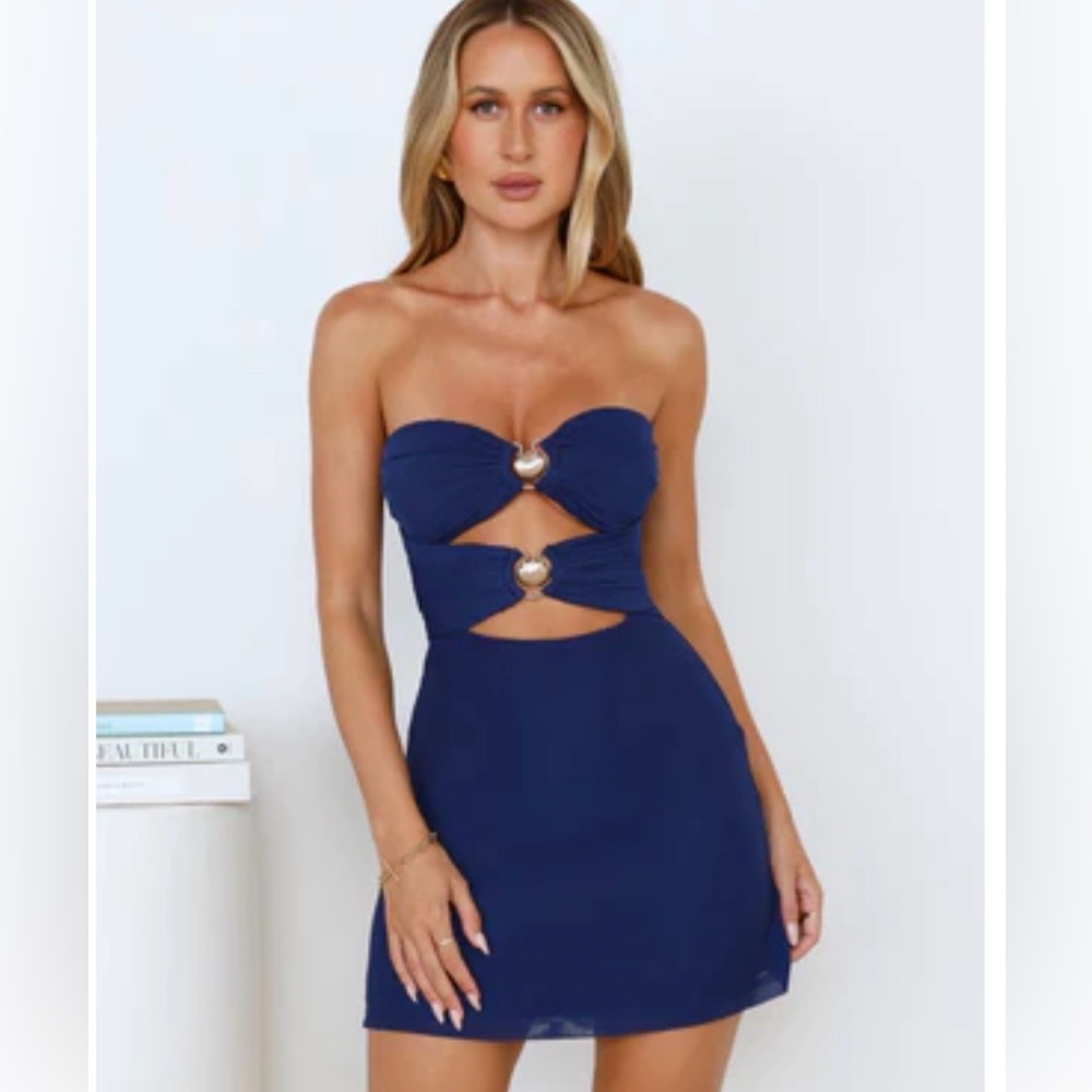 Navy Strapless Shell Dress
